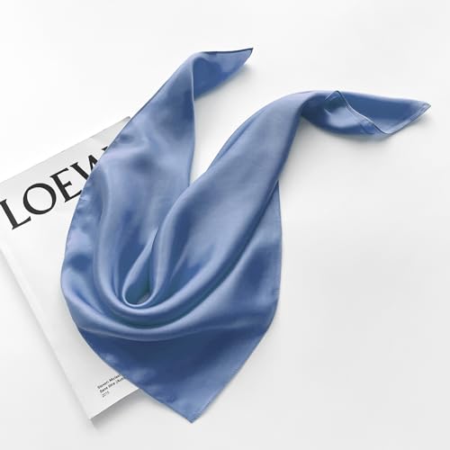 MEISEE 100% Pure Mulberry Silk Scarf 26"x26"(in) Square Scarf Head Scarf Neck scarf Headscarf for Women with Gift Packed-Mist Blue3
