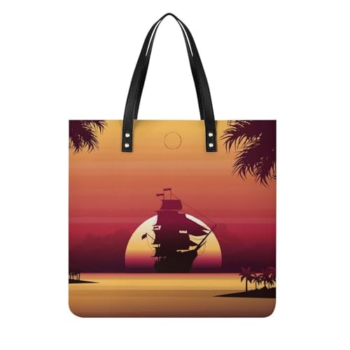 Sac shopping voilier coucher de soleil pour femme grand tote bag de voyage 39x39cm