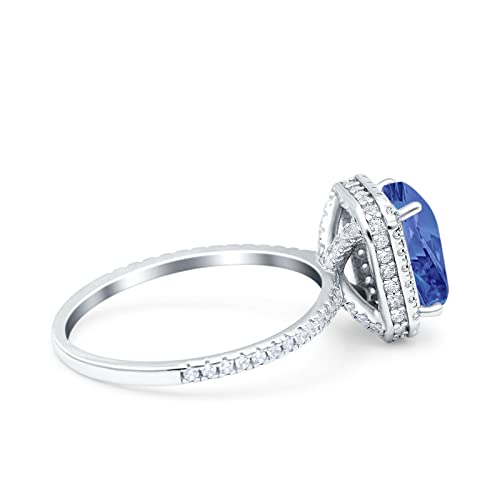 Blue Apple Co. Emerald Cut Art Deco Halo Wedding Bridal Engagement Ring Round Simulated Cubic Zirconia 925 Sterling Silver2