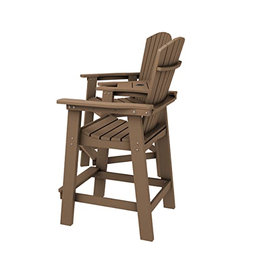 Kingyes Balcony Chair Tall Adirondack Chair Set Of 2 Outdoor Adirondack Barstools With Connecting Tray - Patio Stools Weather Resistant For Deck Balcony Pool Backyard, Brown #TOP7