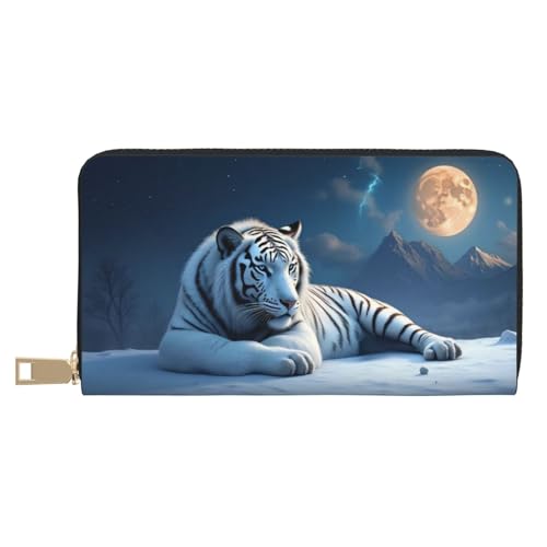 Wallet Women - Elegant White Tiger-A Print Leather Wallet for Women with Zipper, Cute Bifold Long Ladies Wallets