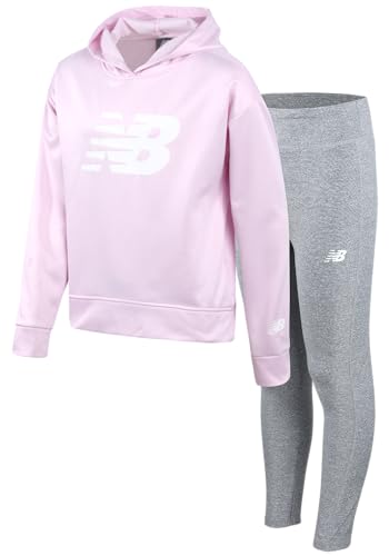 New Balance Girls Leggings Set - 2 Piece Pullover Girls Hoodie Sweatshirt & Athletic Leggings Kids Activewear Outfit (7-12), Size 7-8, Raspberry