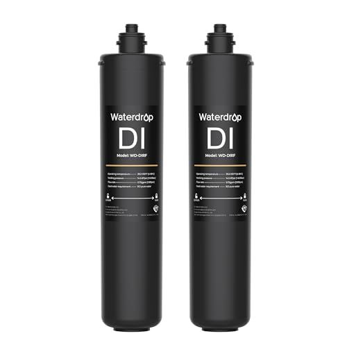 ?0 TDS? Waterdrop RODI Filter Replacement for WD-DI Deionization Water Filter System, Aquarium Filter Resin Replacement Cartridge, Hydroponics, WD-DIRF, 2-Pack