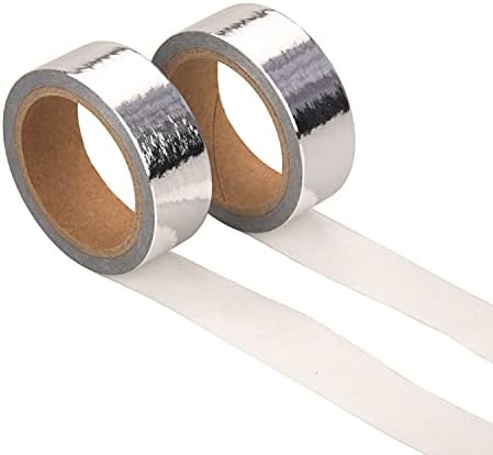 Matory 2 Rolls Silver Foil Washi Tape Solid 15mm x 5 Meters Decorative Masking Tape for DIY Craft Gift Wrapping Photo Frame Scrapbooking
