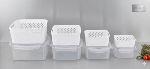 Image of Refrigerator Storage Box with Lid & Drain Basket Set of 4