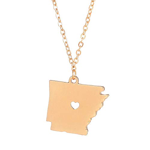 Art Attack Stainless Steel I Love Arkansas Necklace, Land of Opportunity, Razorback University Bear State Pendant (Gold)