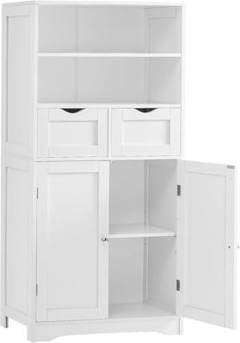 TEENFON 125cm Badezimmerschrank mit 2 Türen & 2 Schubladen - Aufbewahrungsschrank Badschrank weiß (125x60x30 cm) - verstellbare Regale - für Bad, Küche, Flur & Wohnzimmer