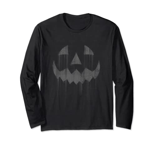 Scary Jack O'Lantern Halloween Horror Pumpkin Face Grey Maglia a Manica