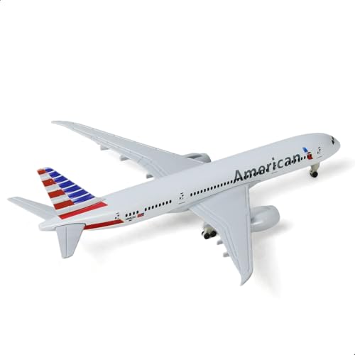 QIYUMOKE 1/300 American 787 Diecast Metal Airplane Model Kits for Boeing 787 Model Plane with Display Stand (7.8-inch L) for Adult Aviation AA Plane Models Gifts or Desktop Decorations