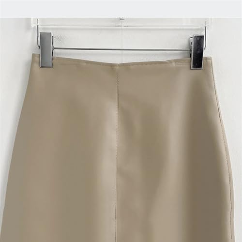 Vintage Stitching Pu Leather Skirts for Women High Waist Y2k Wrap-Hip Straight Skirts4