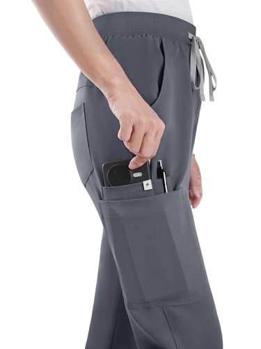 Image of Scrub Pants for Women - Straight Leg Medical Scrub Pants with 6 Pockets - Drawstring Soft Stretch Women Scrub Pant