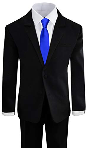Black n Bianco Boys Formal Black Suit with Shirt and Vest (6, Black with Blue Tie)