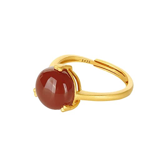 Bague en argent S925 et agate rouge au design géométrique