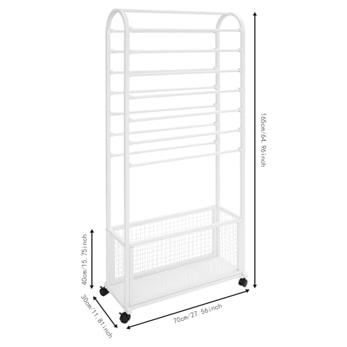 Image of CNCEST Double-Sided Ribbon Holder Organizer Rack,Free Standing Mobile Ribbon Holder,Metal Ribbon Stand Organizer,Ribbon Display Rack Storage Shelf for Craft Room,Wrapping Paper(White,27.6x11.8x65in)