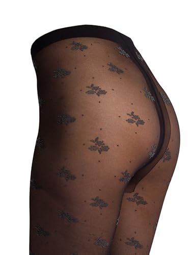 Medias mujer con estampado floral Kunert Romantic Love negras 2