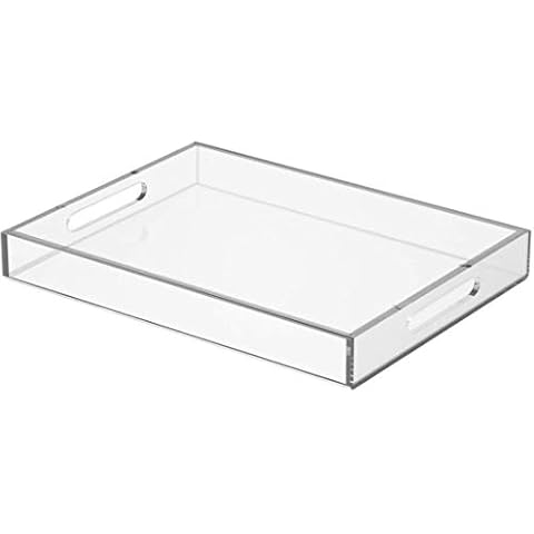 Clear Serving Tray 12x16 Inches/ 30x40 cm -Spill Proof- Acrylic Decorative Tray Organiser for Ottoman Coffee Table Countertop with Handles Cover