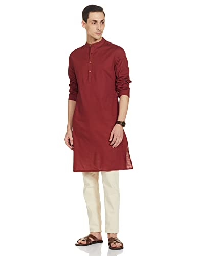 Image of Amazon Brand - Symbol Men's 100% Cotton Solid Long Length Casual Kurta - Regular Fit (Available in Plus Sizes)