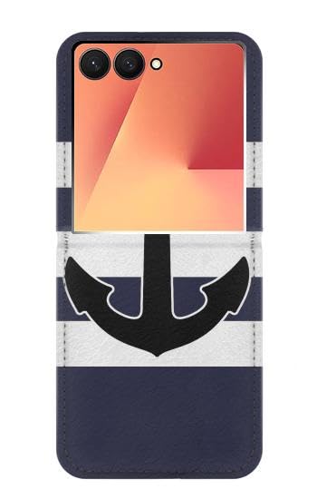Housse cuir Samsung Galaxy Z Flip 7 antichoc avec clapet motif ancre marine