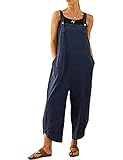 Arssm Women's Casual cotton Wide Leg Overalls Baggy Jumpsuit with Pockets (NavyBlue, Large)