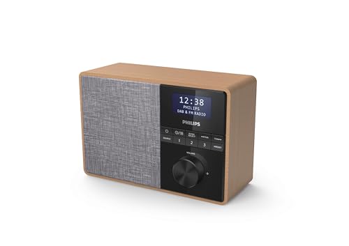 PHILIPS AUDIO TAR5505/10 Radio, Wooden Case, Dab+/FM Radio, Kitchen Timer, Power Supply or Battery, Brown/Grey Color with Bluetooth