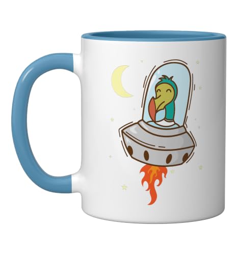 Dodo in Space Bird from Mauritius Ceramic Mug, Blue/White