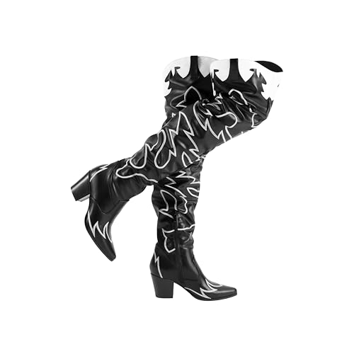 DREAM PAIRS Western Cowboy Boots Over The Knee Western Cowgirl Boots Women Thigh High Boots 6 Black