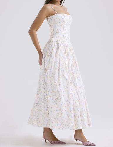 Women's Casual Bohemian Floral Printed Strapless Backless Beach Party A-Line Flowy Long Maxi Dress Summer4