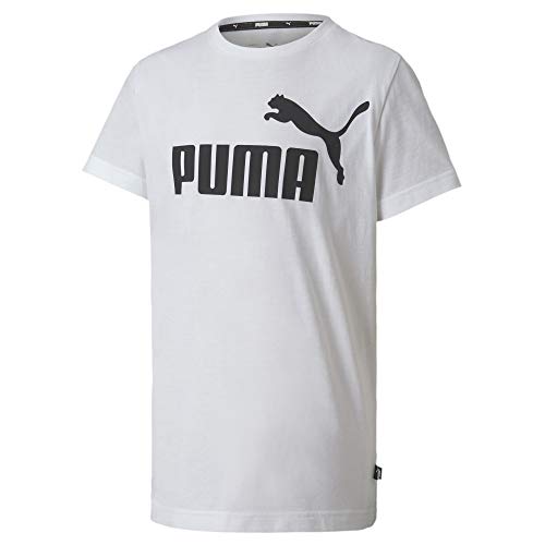 Image of PUMA Boys Essential Logo T-Shirt Child Casual Lightweight White/Black 9-10 Years