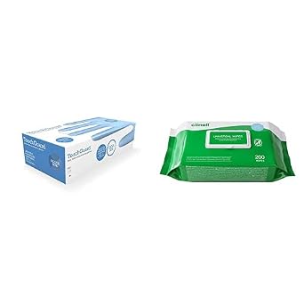 Blue Nitrile Disposable Gloves, Latex & Powder-Free, Box of 100, Extra Large Bundle with Clinell Universal Cleaning and Disinfectant Wipes for Surfaces BCW200 - Pack of 200 Regular Wipes