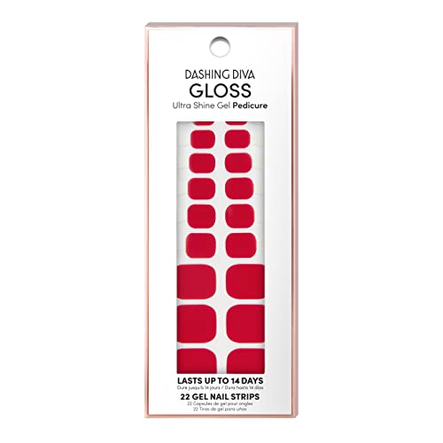 Dashing Diva Gloss Pedicure Nail Strips - Red Cardinal | Uv Free, Chip Resistant, Long Lasting Gel Pedicure Stickers | Contains 22 Nail Wraps, 1 Prep Pad, 1 Nail File #TOP24
