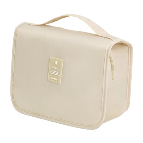 HealthyMoov Trousse de Toilette Voyage avec Crochet à Suspendre Pochette Maquillage cosmétiques parfums Sac de Voyage Organisateur Rangement Salle de Bains Blanc crème 20cm x 23cm étanche Waterproof