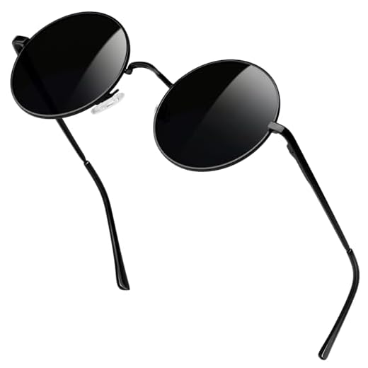 KANASTAL Gafas de Sol Redondas Negras Hombre Mujer Polarizadas Negro Circulares Gojo Satorus Protección Metálico Black Round Sunglasses -Montura Negras Con Negro Lentes