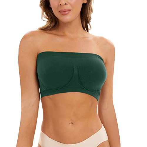 3 Pieces Women Seamless Bandeau Bra Strapless Bralette Padded Tube Top Bra Army Green, Xx-Large #TOP5