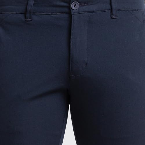 Image of Parx Men's Cotton Blend Solid Pattern Low Rise Tapered Fit Flat Front Casual Trouser
