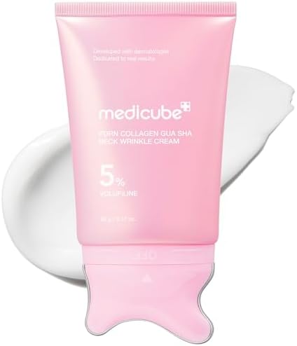 medicube PDRN Collagen Gua Sha Neck Wrinkle Cream | Built-In Gua Sha Massager with Volufiline 5% | Firming, Contour Care for the Look of Fine Lines, Jawline, Neck, Décolleté | Korean Skincare, 3.17 oz
