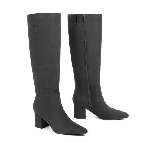 Image of Easyfox Womens Knee High Boots Chunky Low Heel Pointed Toe Tall Long Boots