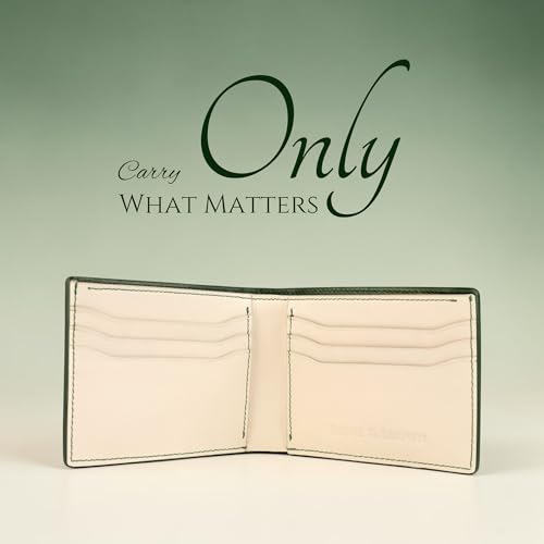 Image of BEIGE & BROWN Full Grain Leather Wallet for Men - Premium Dual Tone Slim Bifold with RFID Blocking, 6-8 Card Slots, Luxury Gift for Men (Pine Green)