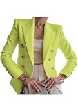 YMING Womens Casual Double Breasted Blazer Long Sleeve Business Jackets Solid Color Pockets Blazer Green M