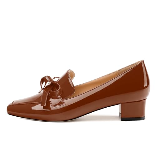 Image of Womens Loafer with Heel, Comfortable Chunky Heels for Women, Loafers Shoes with Bowknot Womens Bunion Dress Shoes