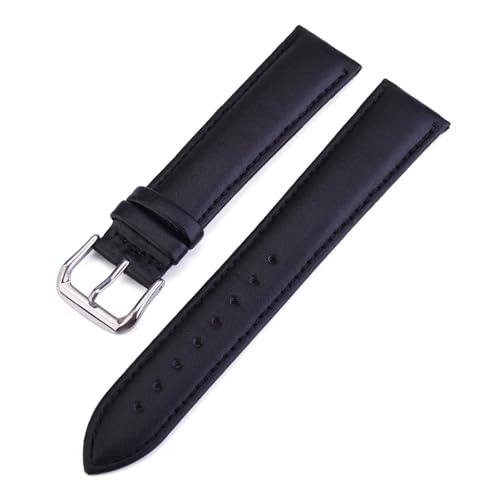 Bracelet montre cuir véritable 21mm noir anti-irritation