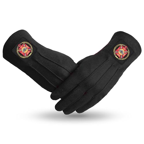 BRICKS MASONS Knights Templar Commandery Glove - Black Cotton With Patch - XL