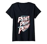 Womens Star Wars Pew Pew Tie Fighter Outline Text V-Neck T-Shirt