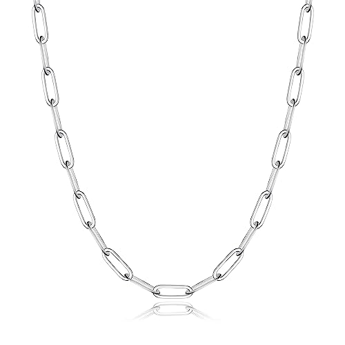 925 Sterling Silver Clasp Paperclip Chain Necklace for Women, 2.5mm/3mm/4mm/5mm Paperclip Chain for Women Silver Chain Necklace 16, 18, 20, 22, 24, 26, 30 Inches