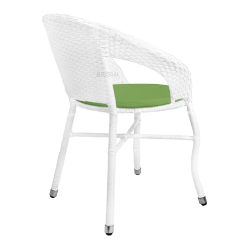 Image of BRISHI 3-Piece Outdoor Rattan Wicker Patio Coffee Table Set with Green Cushion | Garden Furniture for Balcony, Terrace, Poolside & Porch | Waterproof Bistro Sets for Home & Backyard (White)