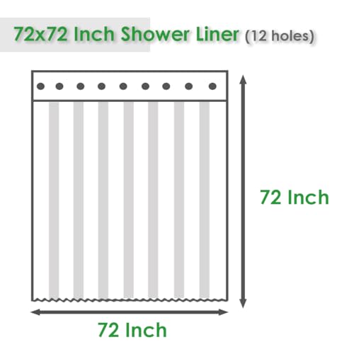 Image of White Plastic Shower Curtain Liner 72 x 72 Inch, Medium Weight PEVA Vinyl Shower Liner for Bathroom with 12 Grommet Holes and 3 Heavyweight Stones, Waterproof Frosted Shower Curtain 72x72
