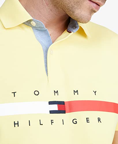 Image of Tommy Hilfiger Men's Short Sleeve Cotton Pique Flag Graphic Polo Shirt in Custom Fit
