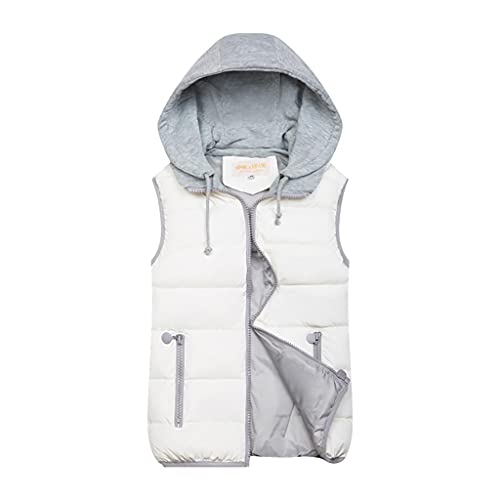 RYTEJFES Chaleco acolchado para hombre con capucha, para exterior, sin mangas, con capucha, ligero, de plumón, para invierno, grueso, para ocio, con cremallera, ajustado, acolchado, Blanco, XXXL Cover
