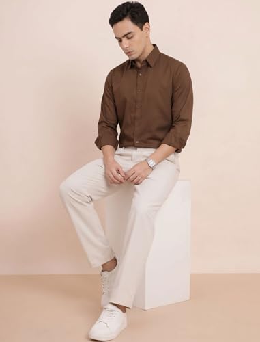 Image of DOXIC Men's Cotton Shirt with Spread Collar Neck Full Sleeves Classic Style Solid Pattern Regular Fit and Standard Length | Formal & Casual Wear Shirts