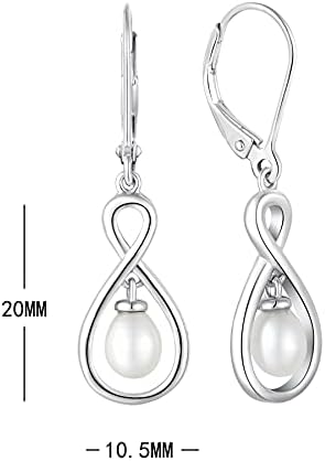 JO WISDOM Women Infinity Earrings,925 Sterling Silver 5mm Pearl Leverback Dangle & Drop Earrings with 3A Cubic Zirconia