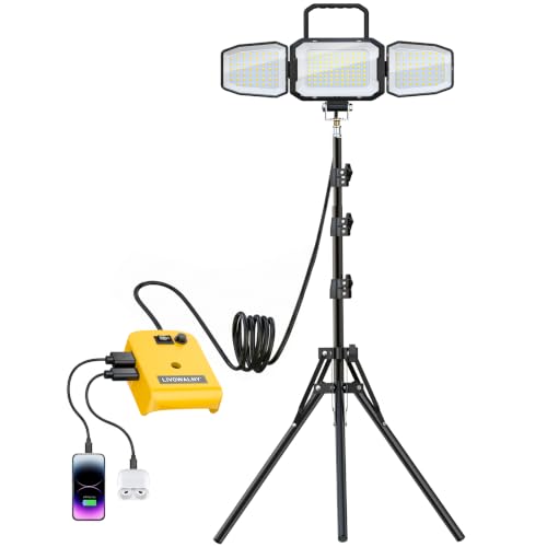 LED Work Lights Compatible with DeWalt 20V Battery 150W 15000LM Flood Light Portable with1.6M Stand 6500K Flood Light with USB Type-C Fast Charging 2 Brightness Modes (Tool Only)
